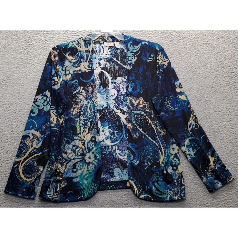 Easywear by Chico's Cardigan Women L Multi Paisley Floral Long Sleeve Open Front
